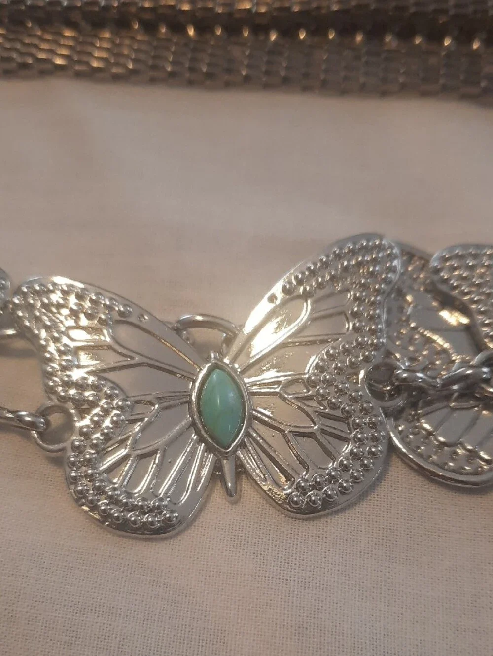 Silver Butterfly-Link Belt And Silvertone Mesh Belt